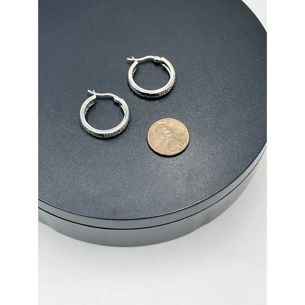 DBJ Dee Berkley 925 Sterling Silver Genuine Cut Diamond‎ In & Out Hoop Earrings